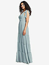 Side View Thumbnail - Morning Sky Bow-Shoulder Faux Wrap Maxi Dress with Tiered Skirt
