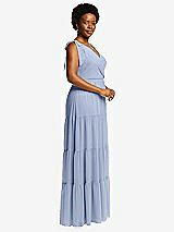 Alt View 2 Thumbnail - Sky Blue Bow-Shoulder Faux Wrap Maxi Dress with Tiered Skirt