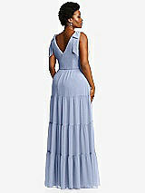 Alt View 3 Thumbnail - Sky Blue Bow-Shoulder Faux Wrap Maxi Dress with Tiered Skirt