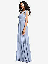 Side View Thumbnail - Sky Blue Bow-Shoulder Faux Wrap Maxi Dress with Tiered Skirt