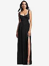 Front View Thumbnail - Black Open Neck Cross Bodice Cutout  Maxi Dress with Front Slit