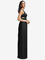 Side View Thumbnail - Black Open Neck Cross Bodice Cutout  Maxi Dress with Front Slit