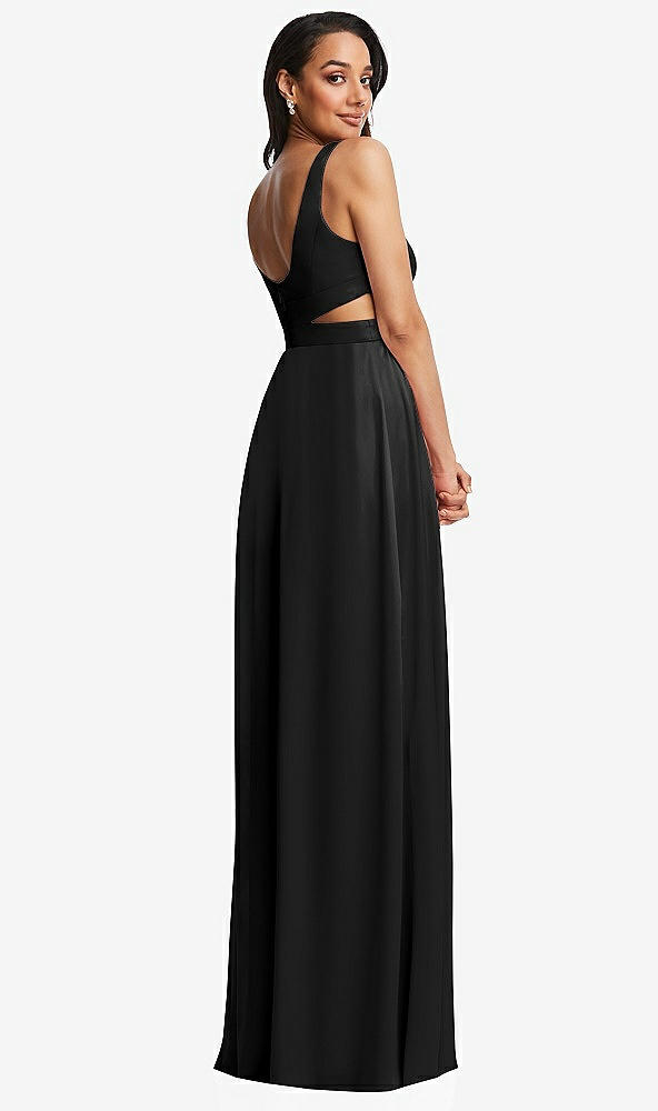 Back View - Black Open Neck Cross Bodice Cutout  Maxi Dress with Front Slit