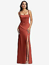 Front View Thumbnail - Amber Sunset Lace Up Tie-Back Corset Maxi Dress with Front Slit