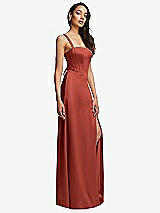 Side View Thumbnail - Amber Sunset Lace Up Tie-Back Corset Maxi Dress with Front Slit