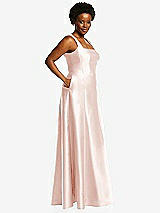 Alt View 2 Thumbnail - Blush Boned Corset Closed-Back Satin Gown with Full Skirt and Pockets