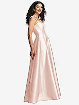 Side View Thumbnail - Blush Boned Corset Closed-Back Satin Gown with Full Skirt and Pockets