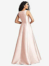 Rear View Thumbnail - Blush Boned Corset Closed-Back Satin Gown with Full Skirt and Pockets