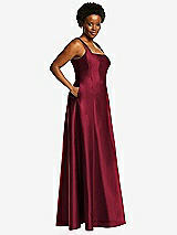 Alt View 2 Thumbnail - Burgundy Boned Corset Closed-Back Satin Gown with Full Skirt and Pockets