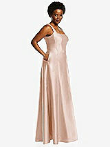 Alt View 2 Thumbnail - Cameo Boned Corset Closed-Back Satin Gown with Full Skirt and Pockets
