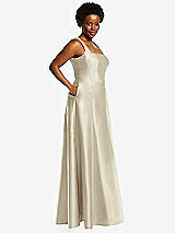 Alt View 2 Thumbnail - Champagne Boned Corset Closed-Back Satin Gown with Full Skirt and Pockets