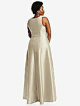 Alt View 3 Thumbnail - Champagne Boned Corset Closed-Back Satin Gown with Full Skirt and Pockets