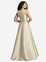 Rear View Thumbnail - Champagne Boned Corset Closed-Back Satin Gown with Full Skirt and Pockets