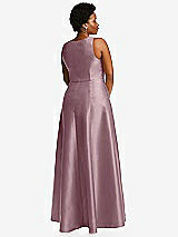 Alt View 3 Thumbnail - Dusty Rose Boned Corset Closed-Back Satin Gown with Full Skirt and Pockets