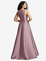 Rear View Thumbnail - Dusty Rose Boned Corset Closed-Back Satin Gown with Full Skirt and Pockets