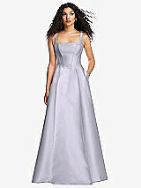 Front View Thumbnail - Silver Dove Boned Corset Closed-Back Satin Gown with Full Skirt and Pockets