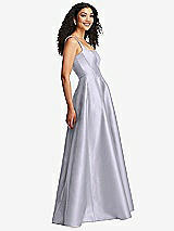 Side View Thumbnail - Silver Dove Boned Corset Closed-Back Satin Gown with Full Skirt and Pockets
