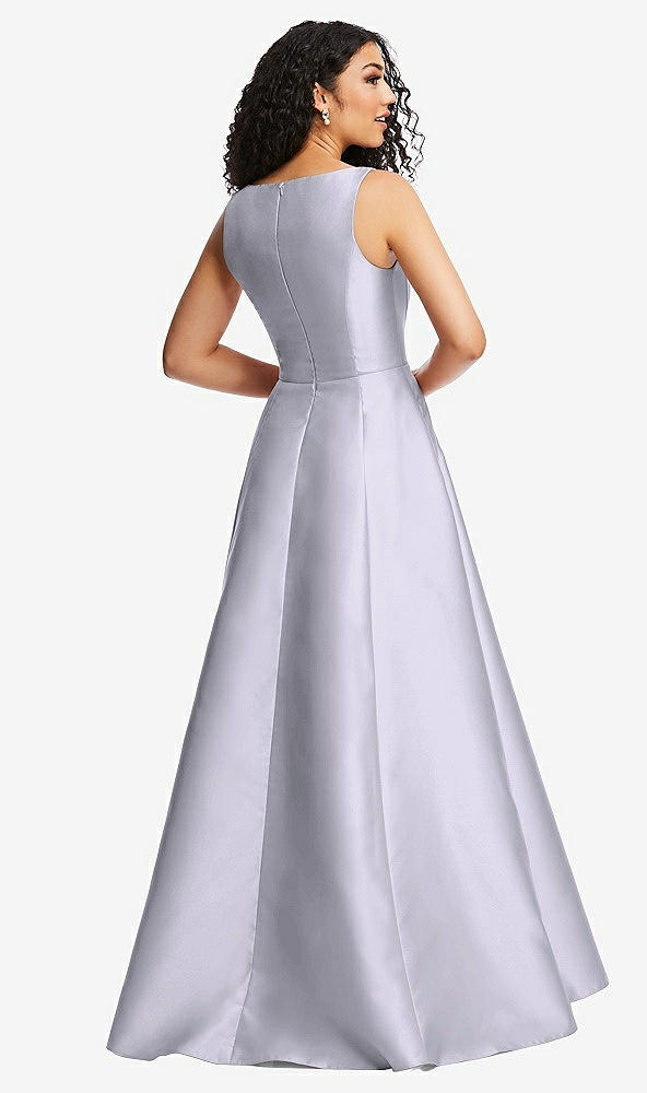 Back View - Silver Dove Boned Corset Closed-Back Satin Gown with Full Skirt and Pockets