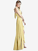 Alt View 2 Thumbnail - Pale Yellow Tie-Neck Halter Maxi Dress with Asymmetric Cascade Ruffle Skirt