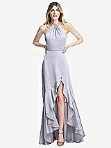 Alt View 1 Thumbnail - Silver Dove Tie-Neck Halter Maxi Dress with Asymmetric Cascade Ruffle Skirt