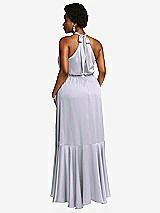 Rear View Thumbnail - Silver Dove Tie-Neck Halter Maxi Dress with Asymmetric Cascade Ruffle Skirt