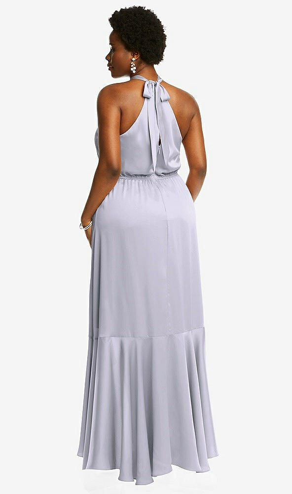 Back View - Silver Dove Tie-Neck Halter Maxi Dress with Asymmetric Cascade Ruffle Skirt