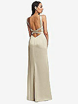 Rear View Thumbnail - Champagne Framed Bodice Criss Criss Open Back A-Line Maxi Dress