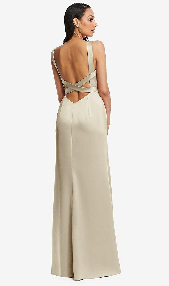 Back View - Champagne Framed Bodice Criss Criss Open Back A-Line Maxi Dress