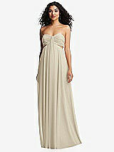 Alt View 2 Thumbnail - Champagne Strapless Empire Waist Cutout Maxi Dress with Covered Button Detail