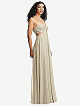 Alt View 3 Thumbnail - Champagne Strapless Empire Waist Cutout Maxi Dress with Covered Button Detail