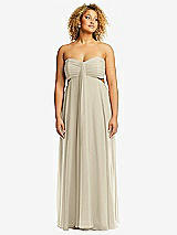 Front View Thumbnail - Champagne Strapless Empire Waist Cutout Maxi Dress with Covered Button Detail