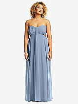 Front View Thumbnail - Cloudy Strapless Empire Waist Cutout Maxi Dress with Covered Button Detail