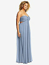 Side View Thumbnail - Cloudy Strapless Empire Waist Cutout Maxi Dress with Covered Button Detail
