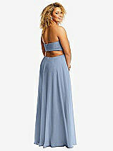 Rear View Thumbnail - Cloudy Strapless Empire Waist Cutout Maxi Dress with Covered Button Detail