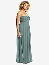 Side View Thumbnail - Icelandic Strapless Empire Waist Cutout Maxi Dress with Covered Button Detail
