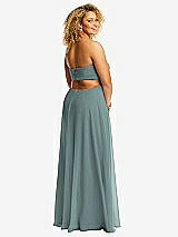 Rear View Thumbnail - Icelandic Strapless Empire Waist Cutout Maxi Dress with Covered Button Detail