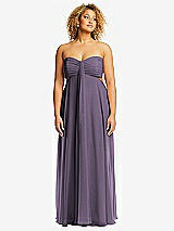 Front View Thumbnail - Lavender Strapless Empire Waist Cutout Maxi Dress with Covered Button Detail
