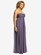 Side View Thumbnail - Lavender Strapless Empire Waist Cutout Maxi Dress with Covered Button Detail