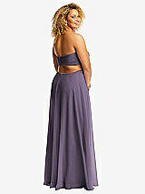 Rear View Thumbnail - Lavender Strapless Empire Waist Cutout Maxi Dress with Covered Button Detail