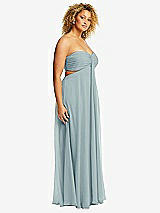 Side View Thumbnail - Morning Sky Strapless Empire Waist Cutout Maxi Dress with Covered Button Detail