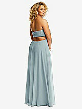 Rear View Thumbnail - Morning Sky Strapless Empire Waist Cutout Maxi Dress with Covered Button Detail