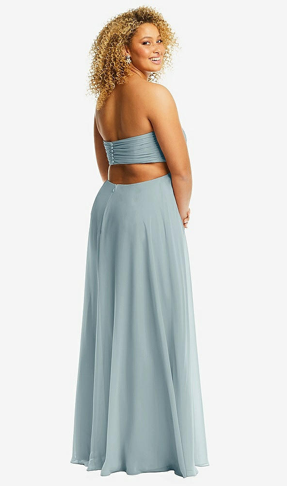 Back View - Morning Sky Strapless Empire Waist Cutout Maxi Dress with Covered Button Detail