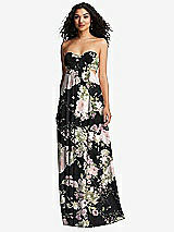 Alt View 2 Thumbnail - Noir Garden Strapless Empire Waist Cutout Maxi Dress with Covered Button Detail