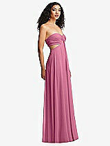 Alt View 3 Thumbnail - Orchid Pink Strapless Empire Waist Cutout Maxi Dress with Covered Button Detail