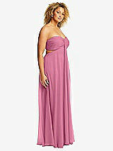 Side View Thumbnail - Orchid Pink Strapless Empire Waist Cutout Maxi Dress with Covered Button Detail