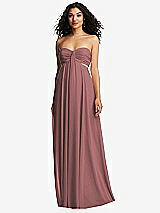 Alt View 2 Thumbnail - Rosewood Strapless Empire Waist Cutout Maxi Dress with Covered Button Detail