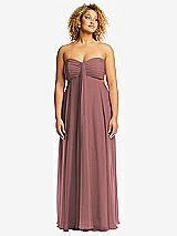 Front View Thumbnail - Rosewood Strapless Empire Waist Cutout Maxi Dress with Covered Button Detail