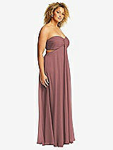 Side View Thumbnail - Rosewood Strapless Empire Waist Cutout Maxi Dress with Covered Button Detail