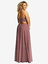 Rear View Thumbnail - Rosewood Strapless Empire Waist Cutout Maxi Dress with Covered Button Detail