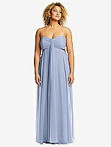 Front View Thumbnail - Sky Blue Strapless Empire Waist Cutout Maxi Dress with Covered Button Detail